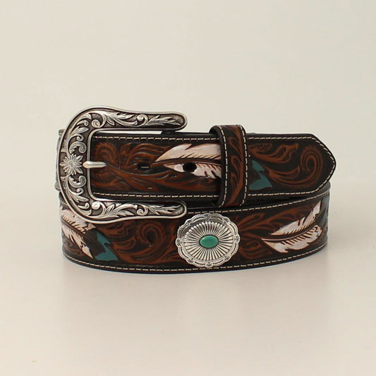 Ariat Feather Floral Concho Brown Belt A1533602