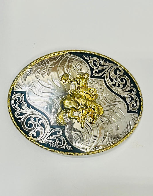 Riding Cowboy Silver Buckle