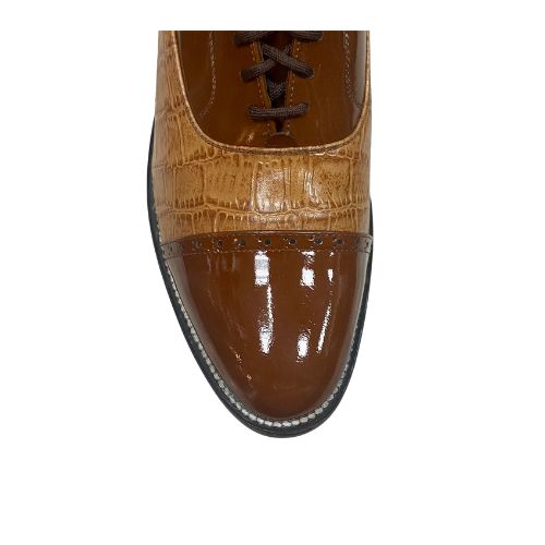 Stacy Baldwin Patent Alligator Cap Toe Brown 143237
