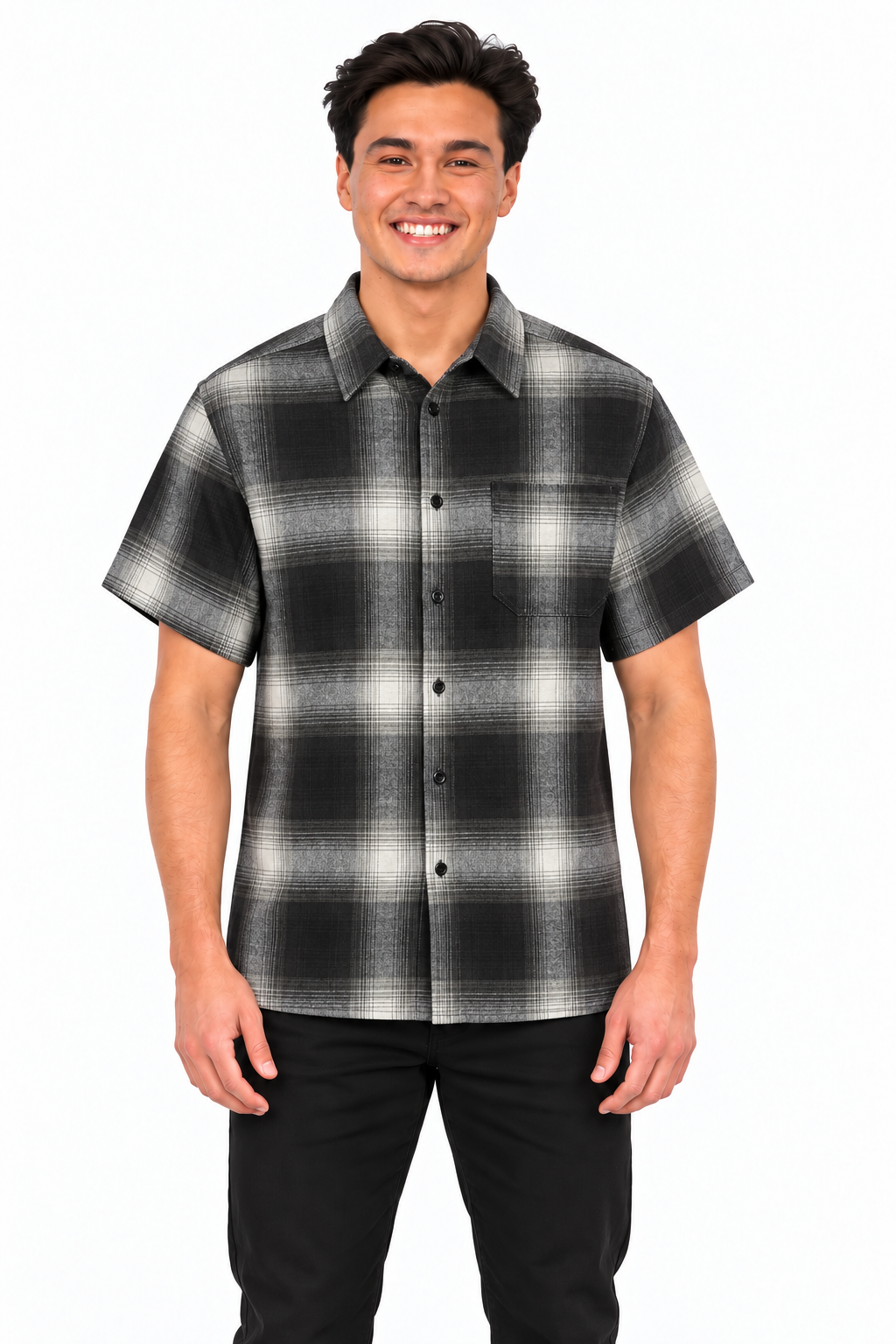 Mens Town SS Flannel FL001 Black