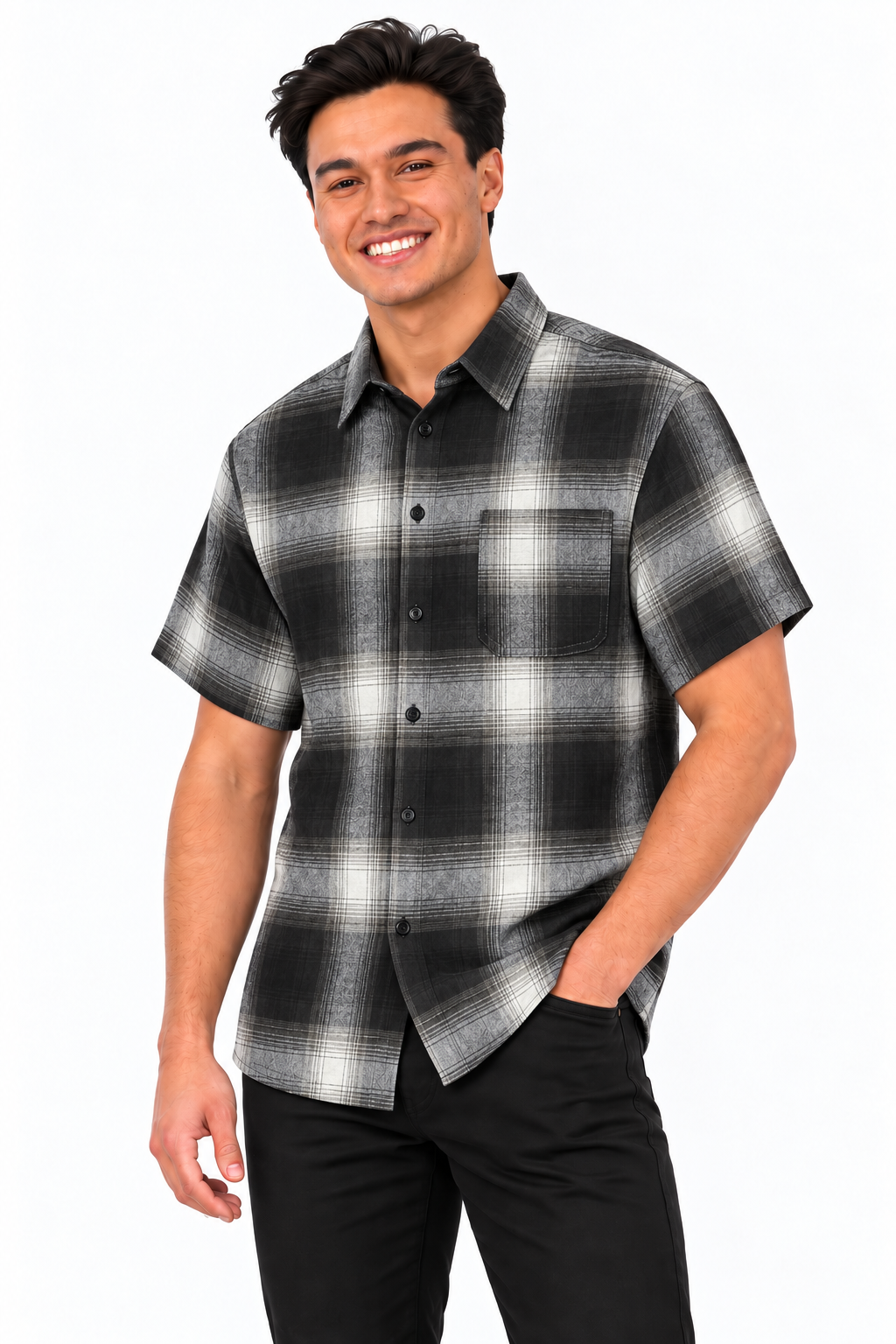 Mens Town SS Flannel FL001 Black