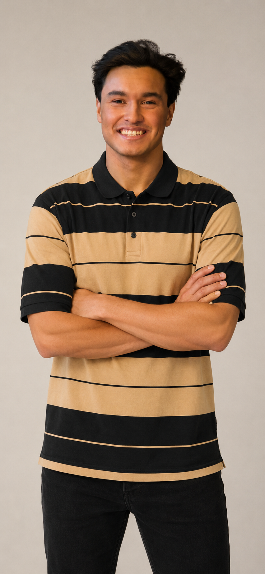 Mens Town Old School Polo BD Khaki & Black