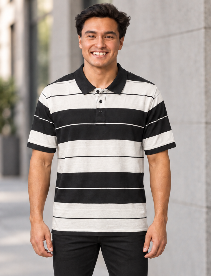 Men's Town Old School Polo BD White & Black