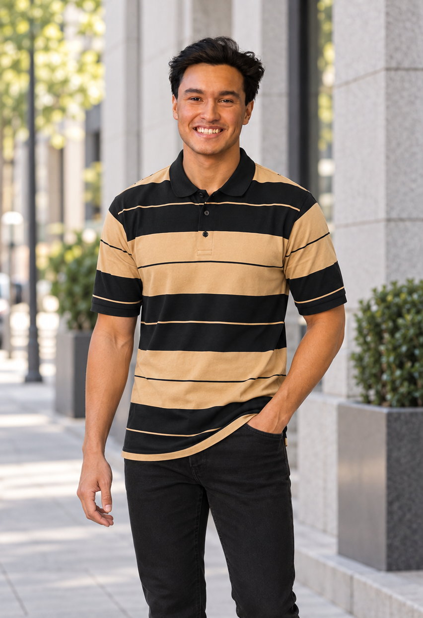 Mens Town Old School Polo BD Khaki & Black
