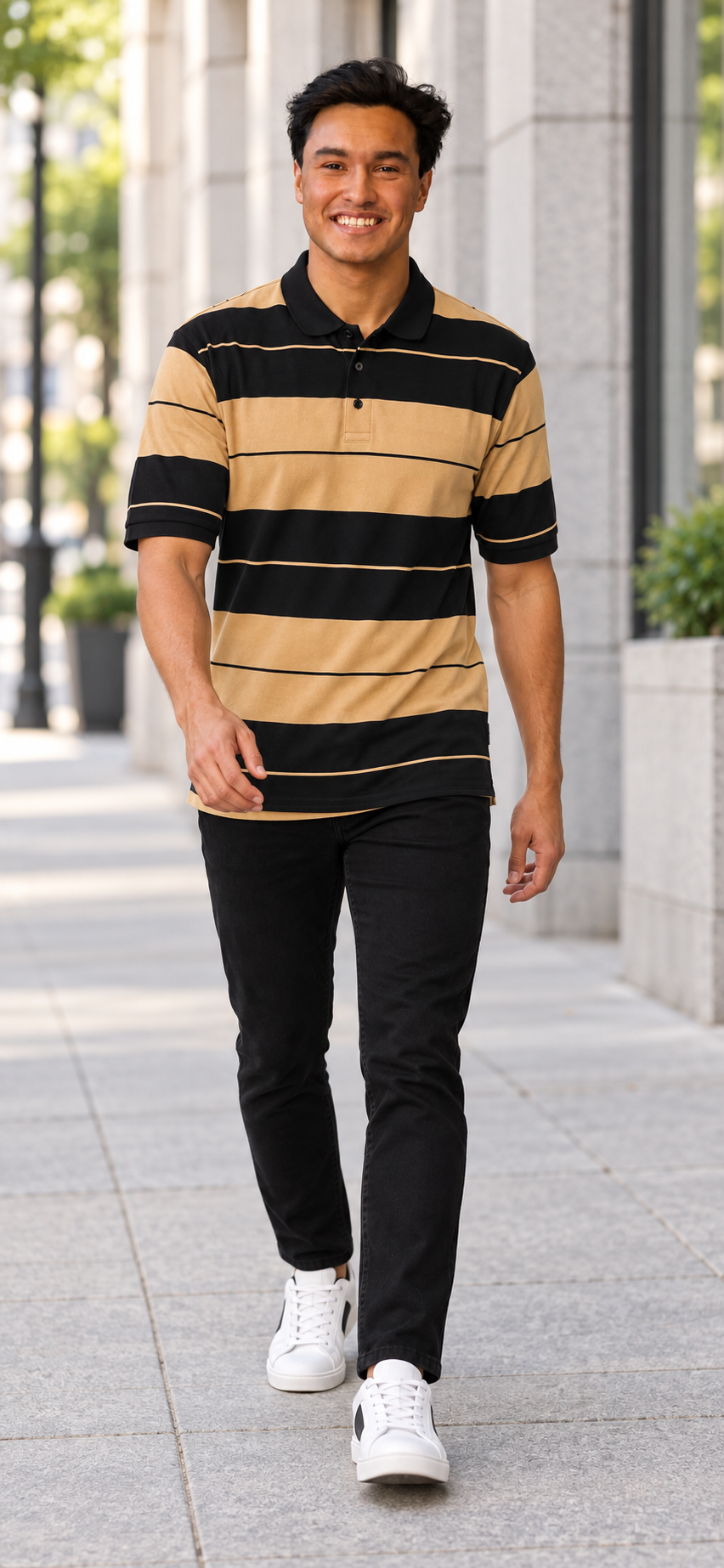 Mens Town Old School Polo BD Khaki & Black