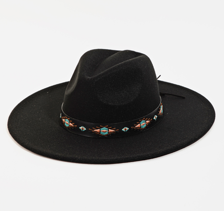 Fame Boho Tribal Pattern Strap Fedora Hat MMT8723