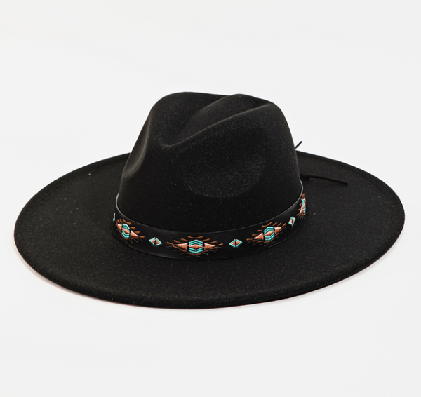 Fame Boho Tribal Pattern Strap Fedora Hat MMT8723