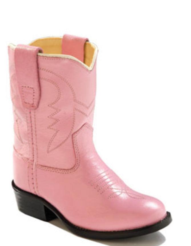 Old West Pink Toddlers Girls Corona Calf Leather Round Toe Cowboy Boots 3119